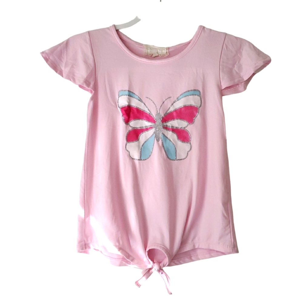 Btween Girls Flutter Sleeve Glitter Butterfly Tee Tshirt Top Blouse Size…